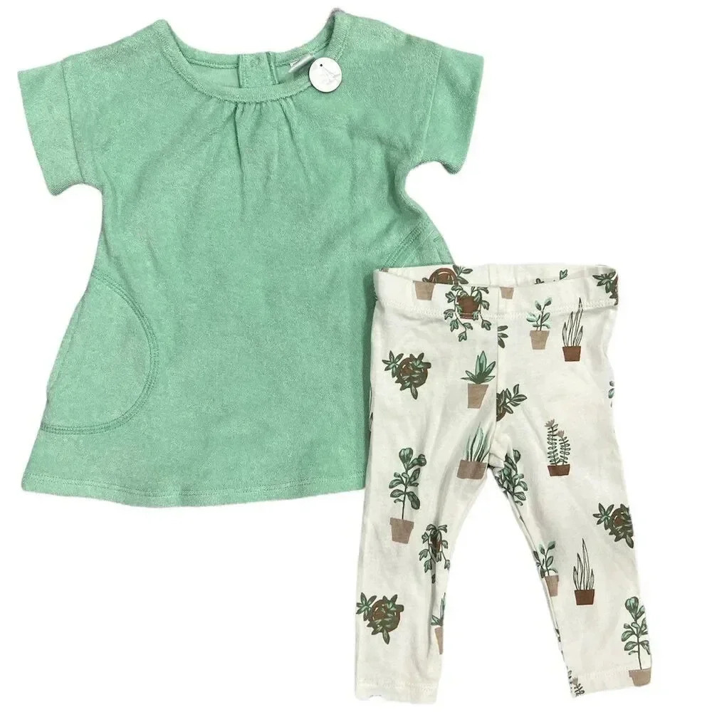 Nordstrom Green Plants Baby Outfit 6 months